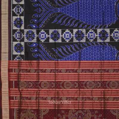 Blue Maroon Fish Motif Odisha Handloom Sambalpuri Silk Saree