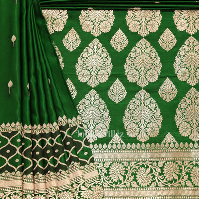 Dark Green  Rangakart Mashru Satin Silk Banarasi Saree