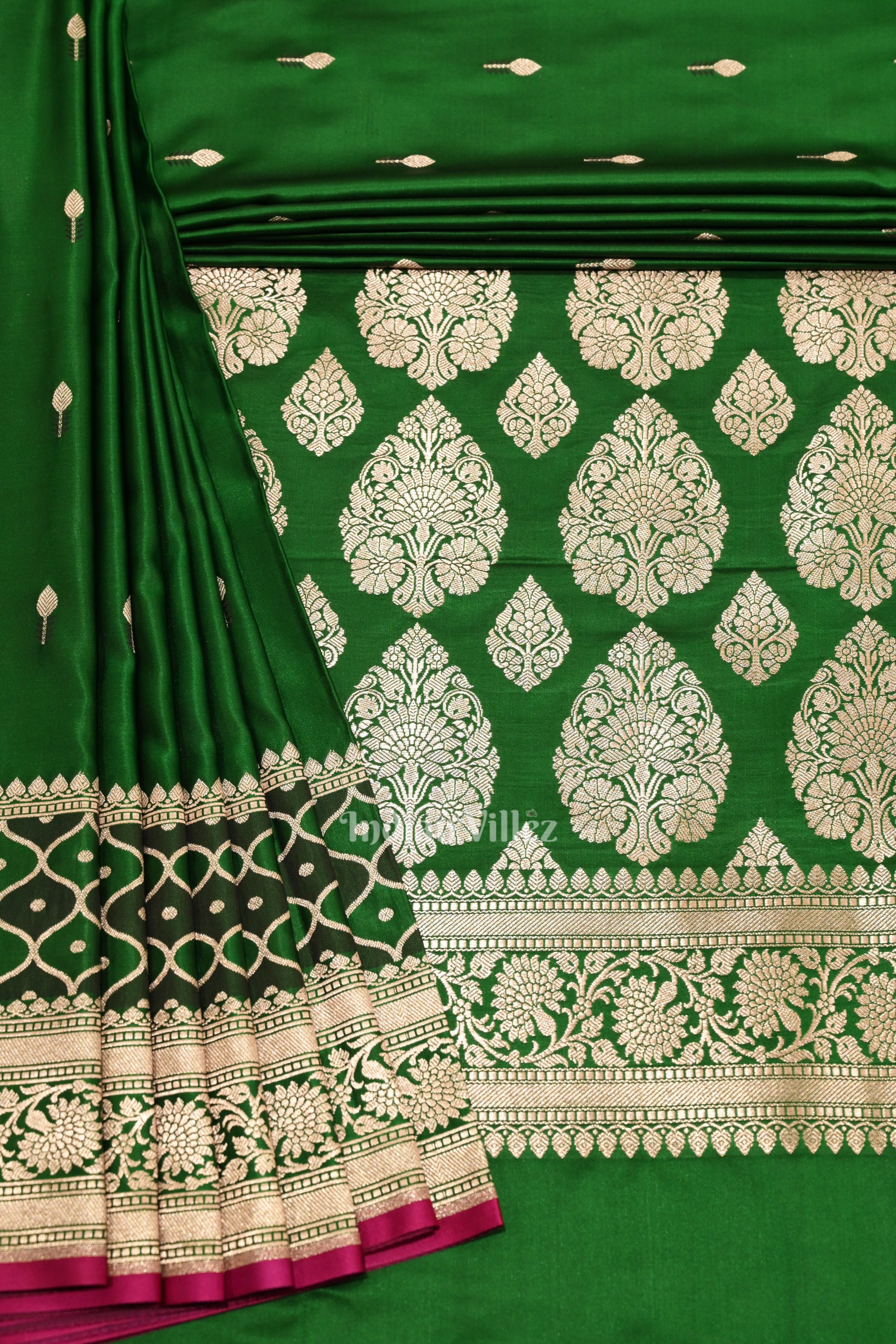 Dark Green  Rangakart Mashru Satin Silk Banarasi Saree