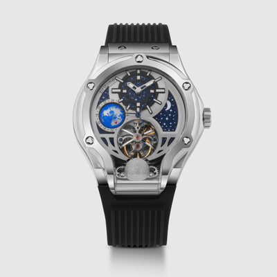 Asteroid Men Automatic Silver Dial Multi-Function Silicone Watch 777-P10306