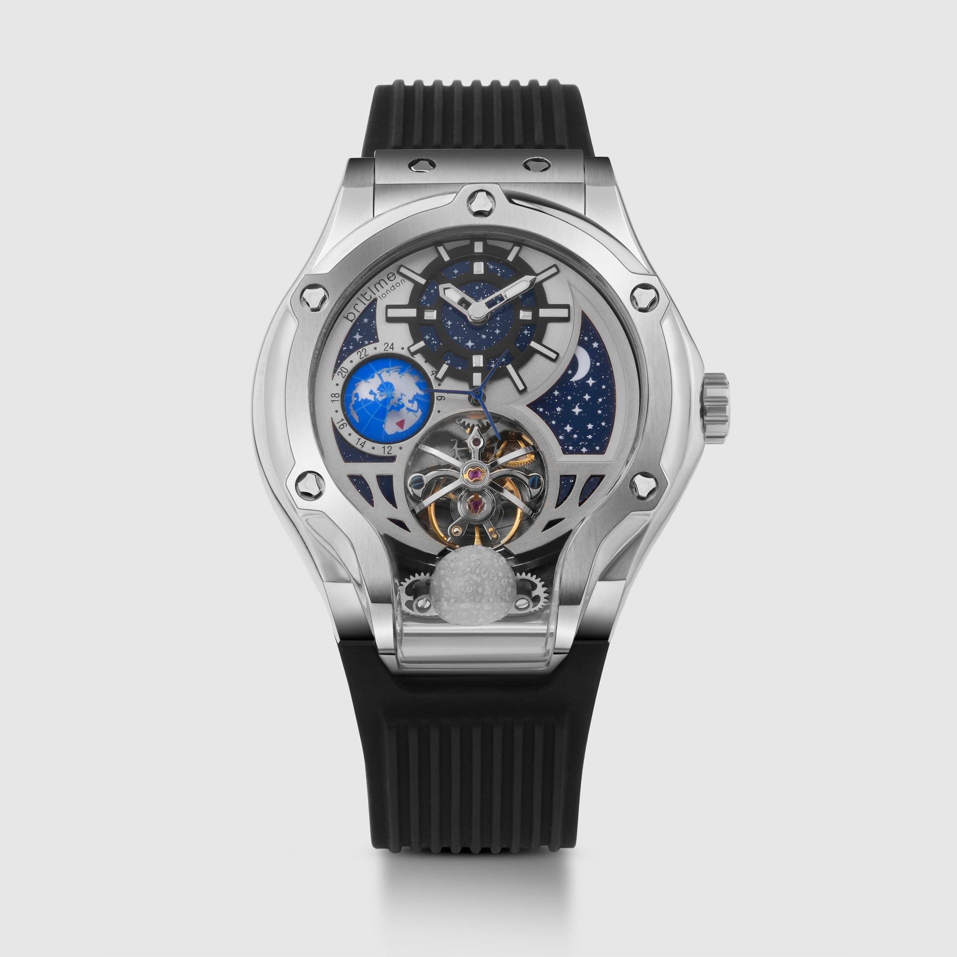 Asteroid Men Automatic Silver Dial Multi-Function Silicone Watch 777-P10306