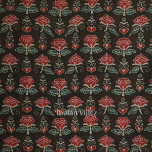 Black Rose Flower Motif Sambalpuri Ikat Cotton Fabric