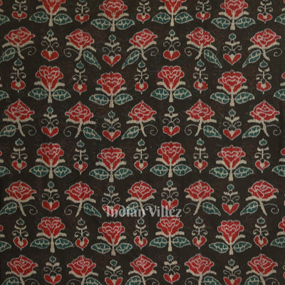 Black Rose Flower Motif Sambalpuri Ikat Cotton Fabric