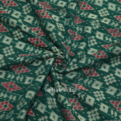 Green Floral Theme Sambalpuri Ikat Cotton Fabric