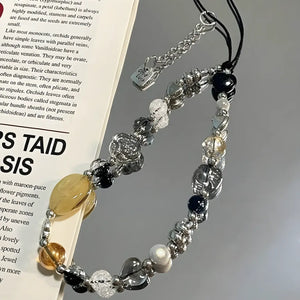 Black and White Good Luck Heart Beaded Phone Charm