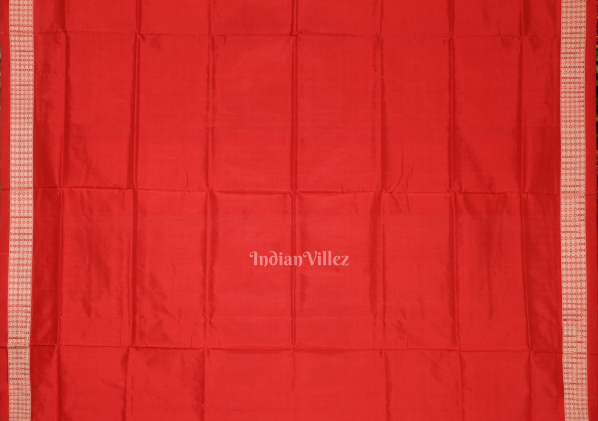 White Red Laxmi Pada Jhoti Design Bomkai  Sambalpuri Silk Saree