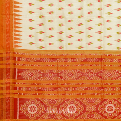 Off White Orange Mayur Chandrika Odisha Ikat Khandua Silk Saree
