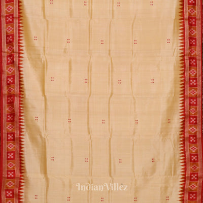 Cream Red Odisha Handloom Buti Theme Khandua Silk Saree