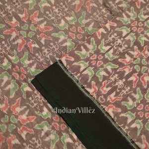 Light Coffee Tribal Flower Theme Sambalpuri Ikat Cotton Fabric