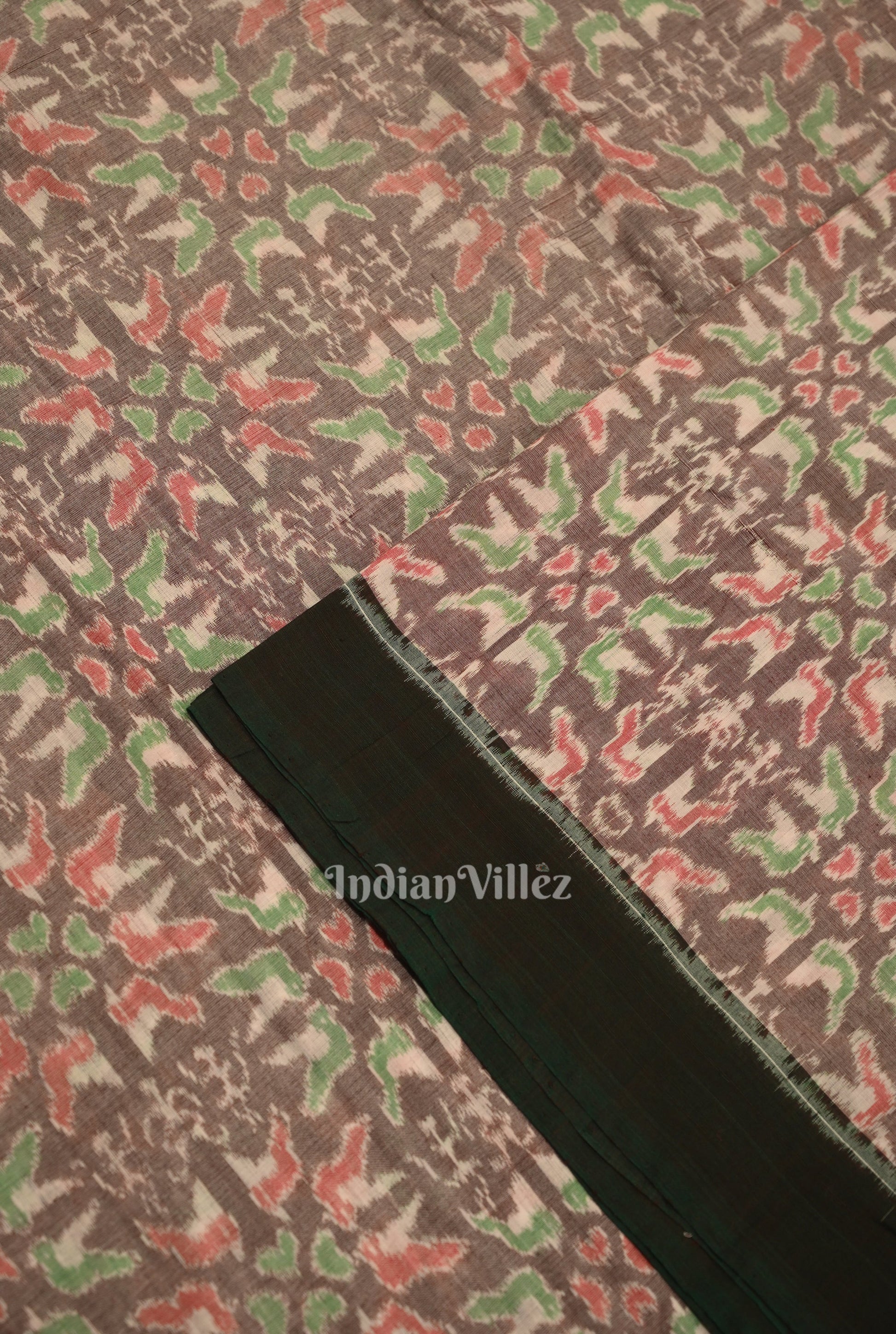 Light Coffee Tribal Flower Theme Sambalpuri Ikat Cotton Fabric