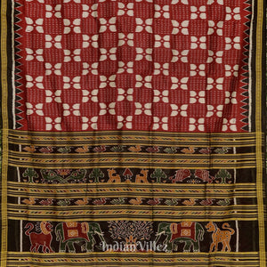 Red With Light Grey Odisha Ikat Khandua Silk Saree