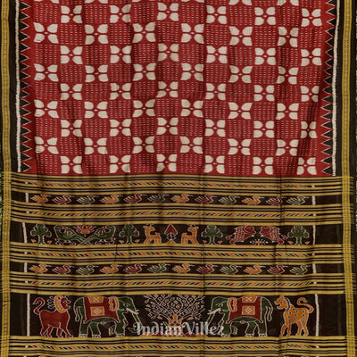 Red With Light Grey Odisha Ikat Khandua Silk Saree
