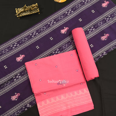 Navy Blue with Pink Doll Odisha Ikat  Sambalpuri Dress Material & Dupatta