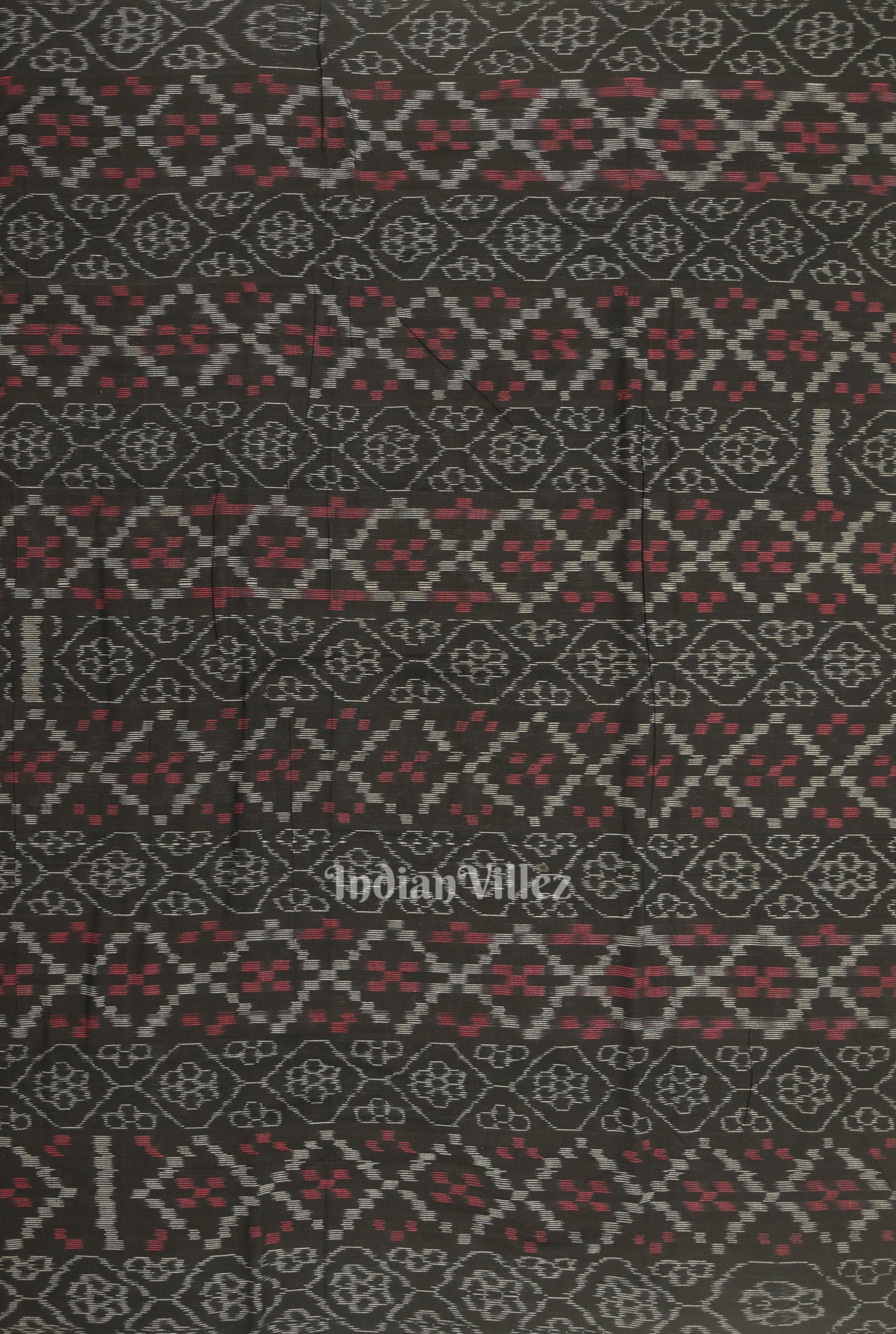 Black Flower Pasapali Sambalpuri Odisha Ikat Cotton Fabric