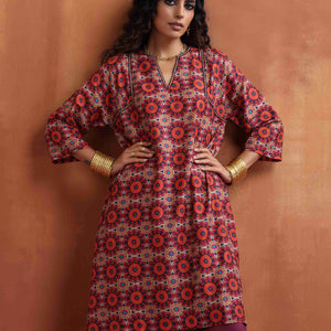 trueBrowns Beige Mandala Print Kurta Co-ord Set