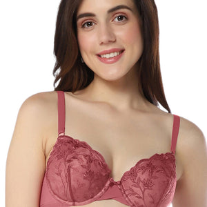 Sheer Luxe Padded Wired Demi Bra - Autumn Rose & Dusty Rose