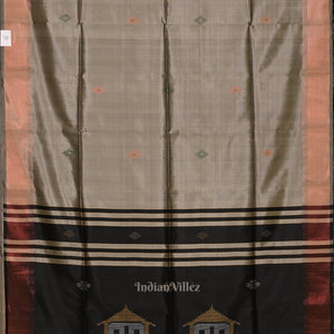 Cream Black Pure Bishnupuri Silk Saree