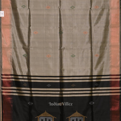 Cream Black Pure Bishnupuri Silk Saree