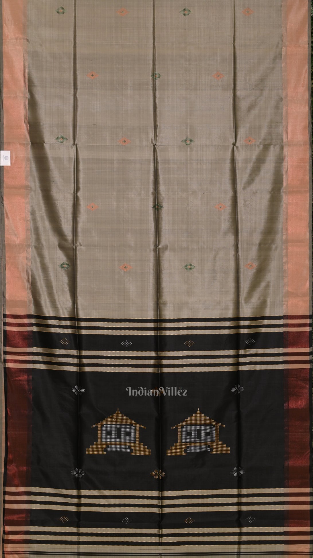 Cream Black Pure Bishnupuri Silk Saree