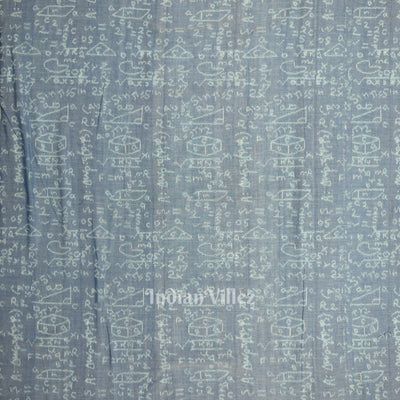 Light Blue Dual Tone  Mathematics Theme Sambalpuri Odisha Ikat Cotton Fabric