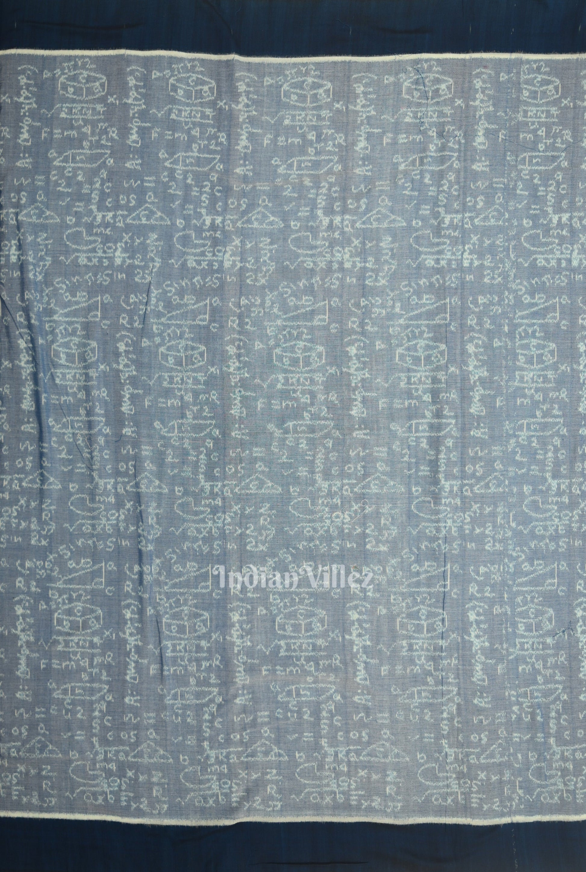 Light Blue Dual Tone  Mathematics Theme Sambalpuri Odisha Ikat Cotton Fabric
