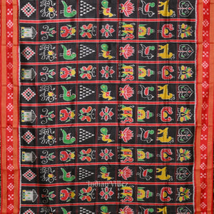 Black Red Nabakothi Odisha Ikat Khandua Silk Saree