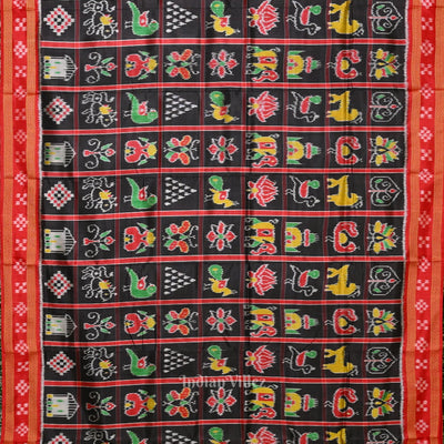 Black Red Nabakothi Odisha Ikat Khandua Silk Saree