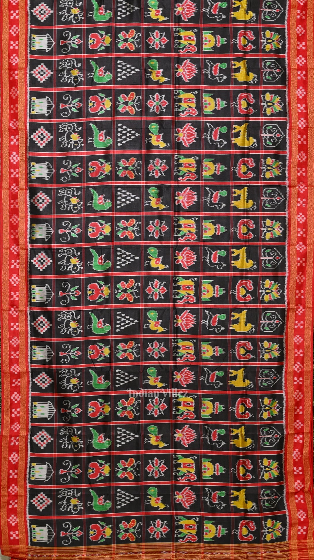 Black Red Nabakothi Odisha Ikat Khandua Silk Saree