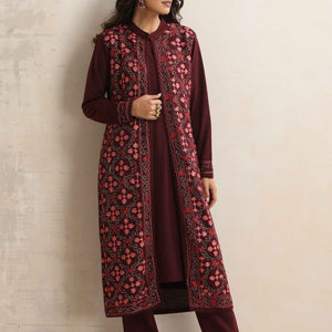 trueBrowns Purple Kashmiri Woollen Jacket 3pc Set