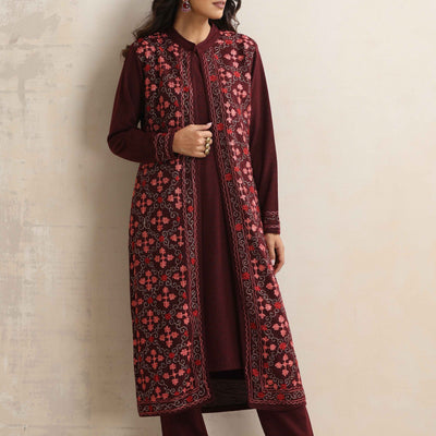 trueBrowns Purple Kashmiri Woollen Jacket 3pc Set