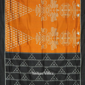 Deep Orange Odisha Ikat Jhoti Designer Contemporary Silk Saree