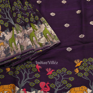 Violet Shikargah Theme Tussar Khaddi Georgette Banarasi Saree