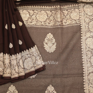 Coffee Color Pure Khaddi Chiffon Banarasi Saree