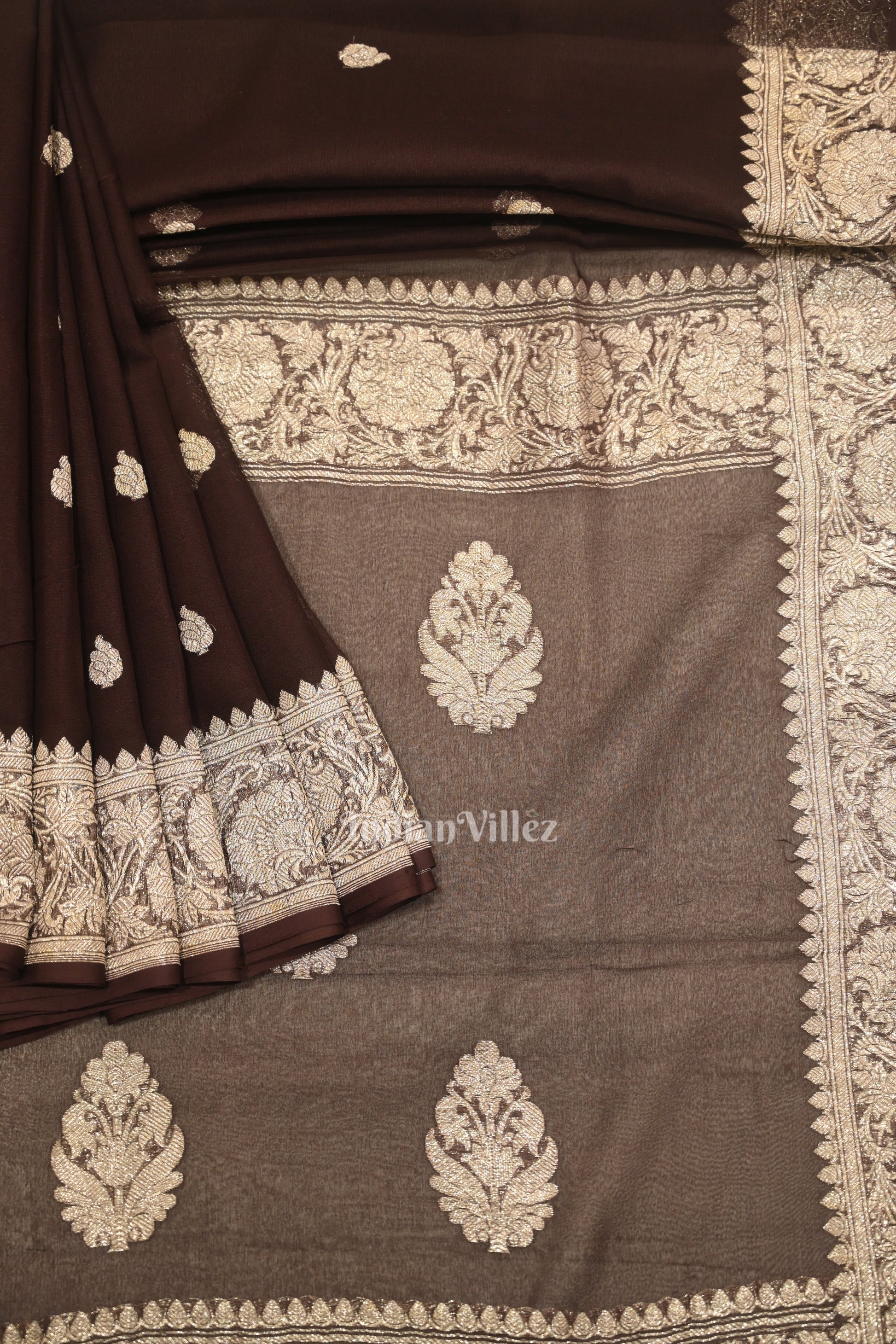 Coffee Color Pure Khaddi Chiffon Banarasi Saree