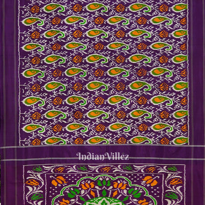 Purple Floral Motif Pochampally Ikat Handloom Silk Saree