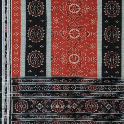 Maroon Black Floral Odisha Handloom Sambalpuri Ikat Cotton Saree