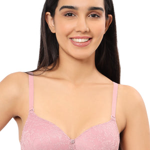 Floral Romance Non Wired Lightly Padded Non-Wired Full Coverage Bra - Cinder Rose