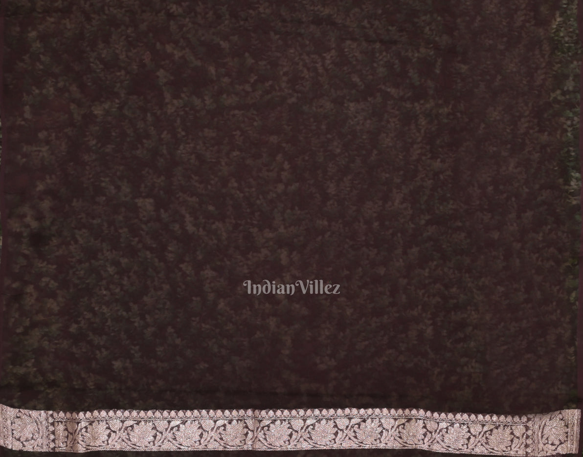 Deep Coffee Pure Khaddi Chiffon Banarasi Saree