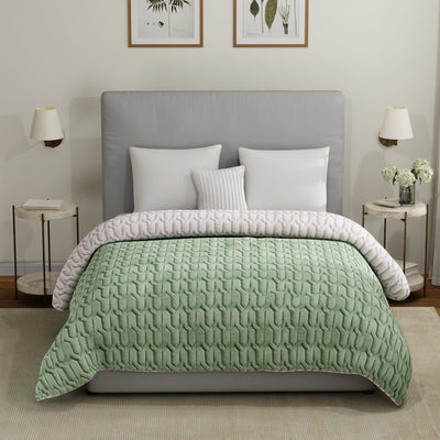 Fluffy & Heavy 200 GSM Microfiber Reversible Quilted Winter Comforters - Sage Green & Blush