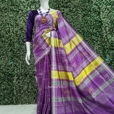 Purple Pasapali Double Pallu Berhampuri Silk Saree