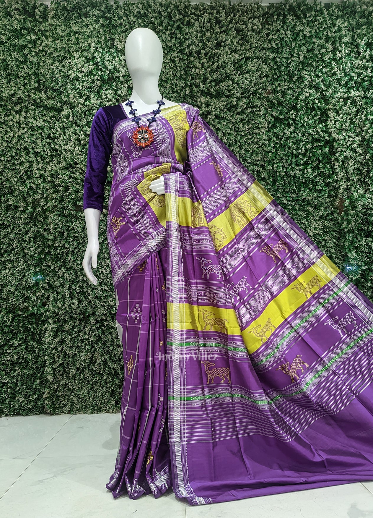 Purple Pasapali Double Pallu Berhampuri Silk Saree