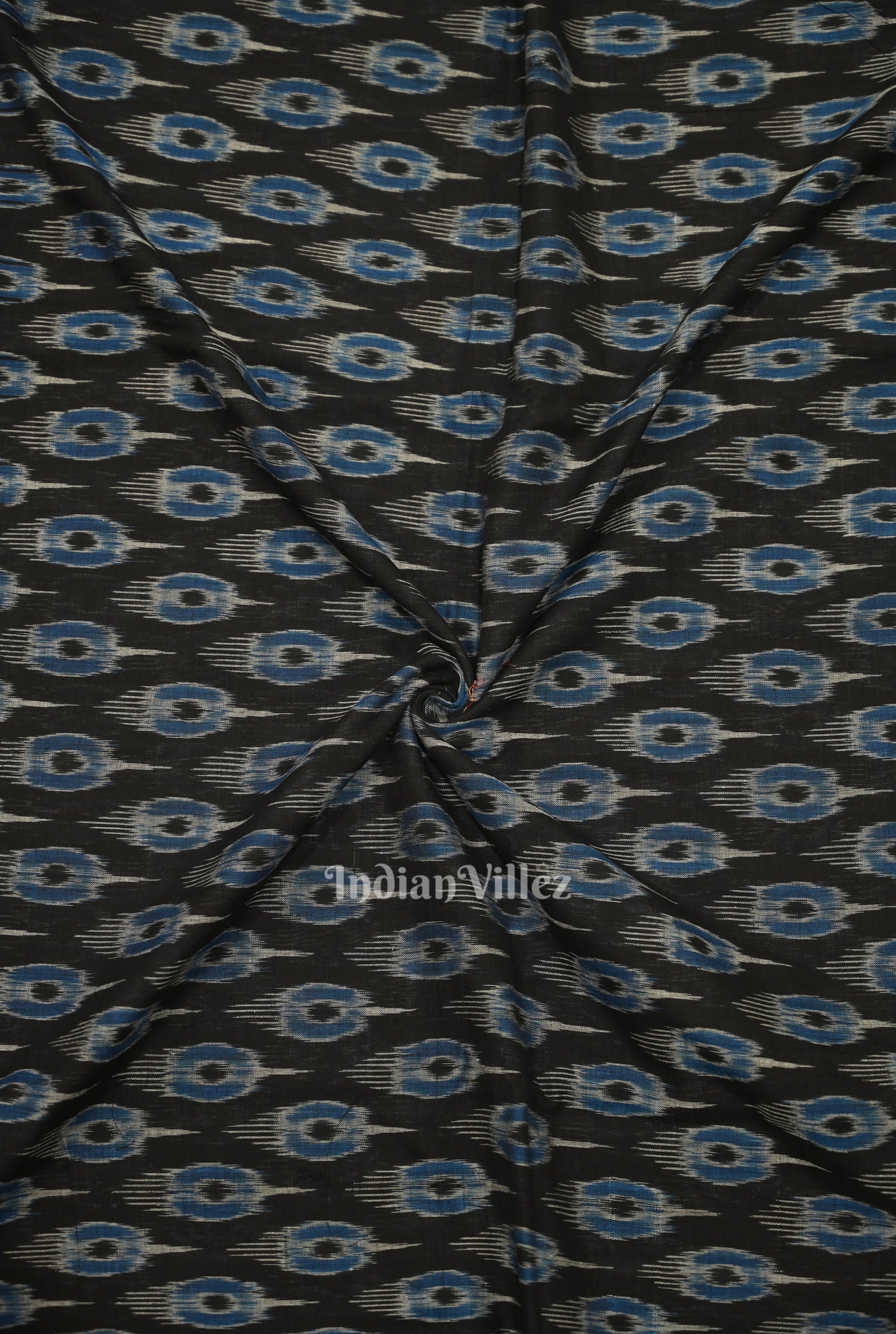 Black Blue Mayur Motif Odisha Ikat Sambalpuri Cotton Fabric