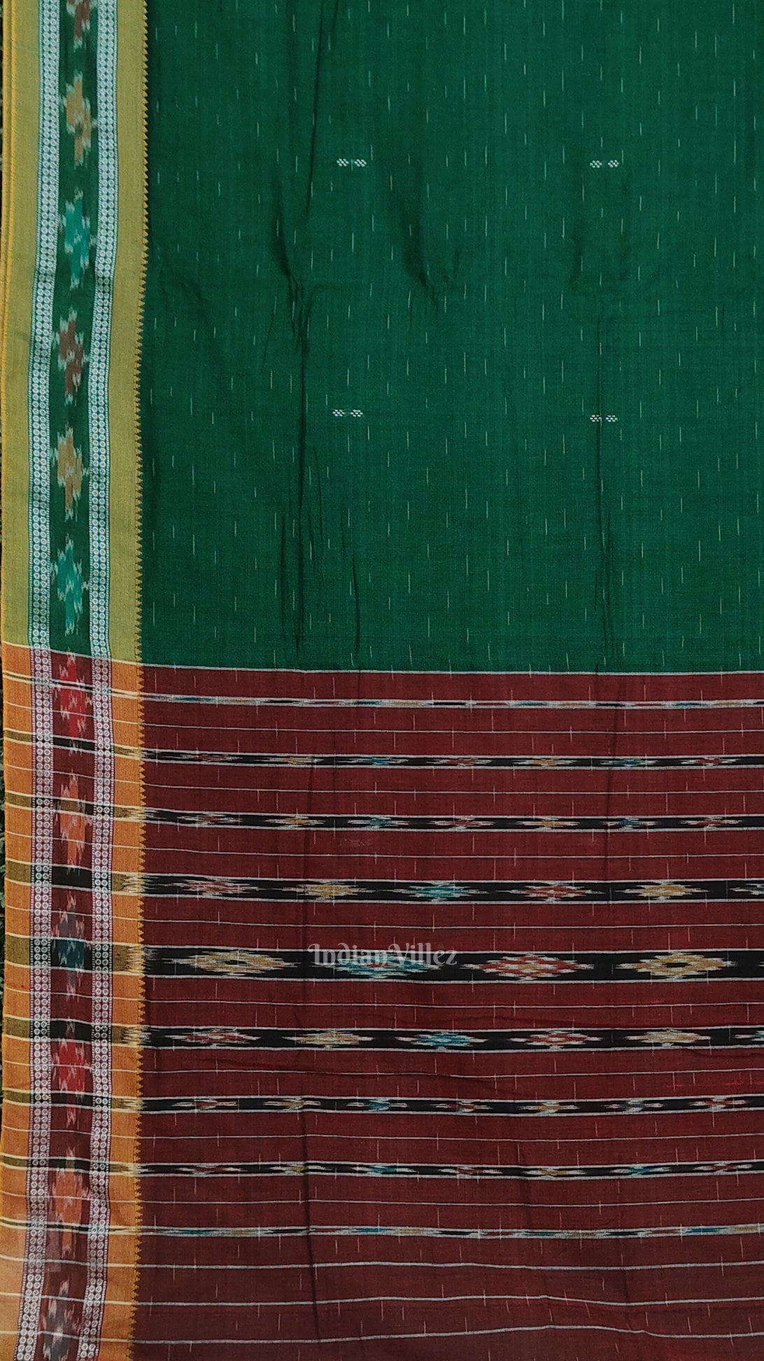 Green Maroon Odisha Ikat Maniabandha Cotton Saree