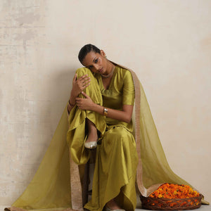 trueBrowns Green Silk Sharara Dupatta Set
