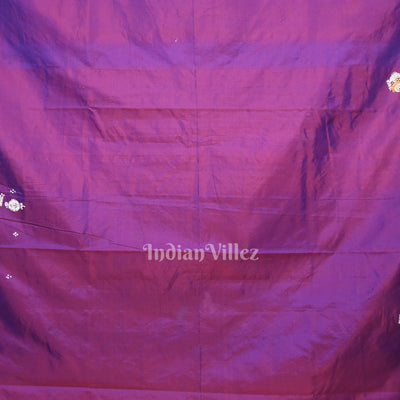 Purple Dual Tone Ardha Chandra  Krishna Rasa Leela Hand-Painted Pattachitra Saree