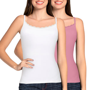 Shelf Support Straight Neck Sleeveless Camisole (Pack of 2) - White_Wildrose