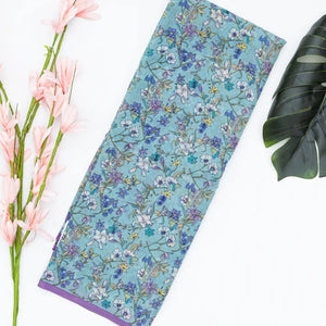 Light Blue Woven Digital Printed Chiffon Silk Saree With Floral Motifs