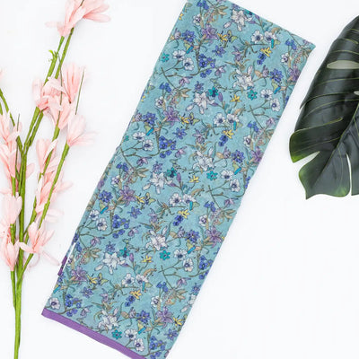 Light Blue Woven Digital Printed Chiffon Silk Saree With Floral Motifs
