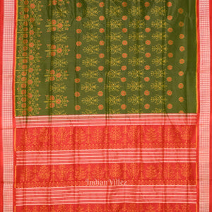 Mehendi Green Red Floral Motif Odisha Handloom Sambalpuri Silk Saree