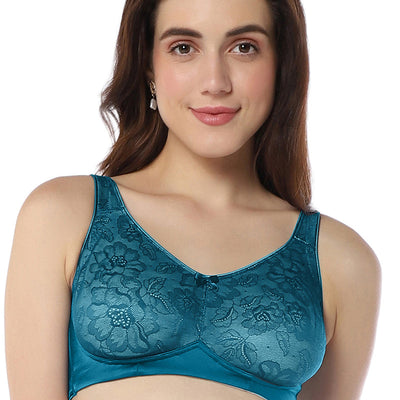 Elegant Lace Non-Padded Non-Wired Support Bra - Gibralta Blue & Stucco